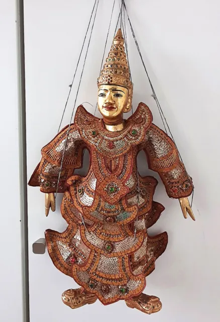 Large 23½" Antique Vintage Thai Burmese Handmade String Golden Puppet Marionette
