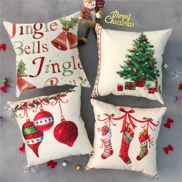 NEW UK Merry Christmas Cushion Cover Cute Xmas Santa Snowman Elk Pillow Case 18"