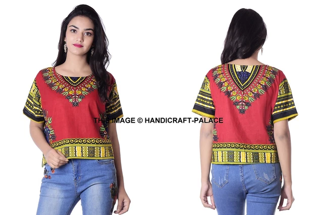 Donna Top Corto Casual Estivo Canotta Gilet Dashiki Stampa Manica Corta Camicie