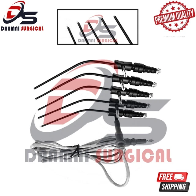 ENT German Stainless Steel Suction Tube Set - 6 Medical Grade Frazier Tubes With Valves