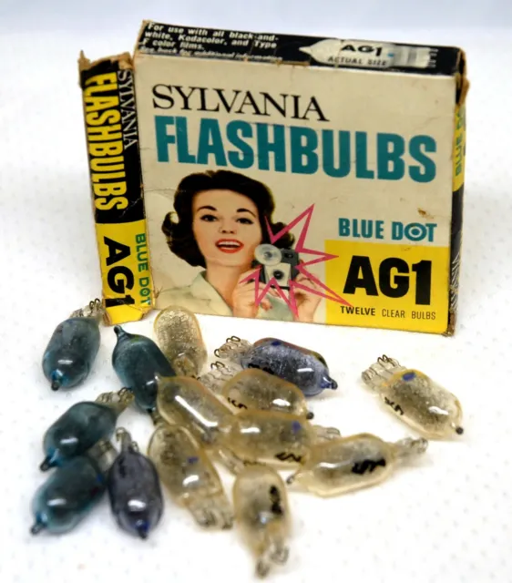 Flashbulbs Sylvania-6 AG1B (azul) y 9 AG1 (transparente) en caja AG1 PUNTO AZUL CAMCOL23