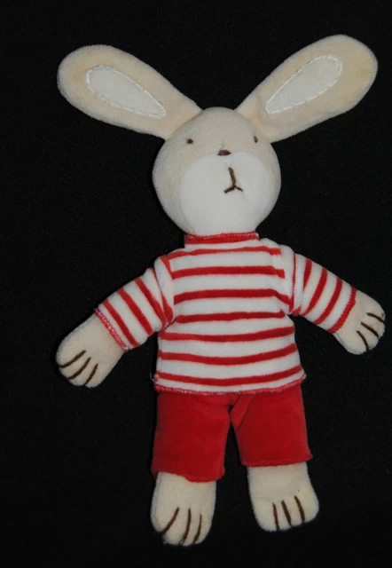 Peluche Doudou Lapin Beige  AUCHAN Chien Rayé Rouge Blanc Semi PLat 20 Cm  TTBE