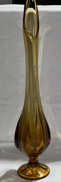 Vintage Tall Viking Amber Glass Vase Mid-Century Stretch Cast Swung Pedestal 21"