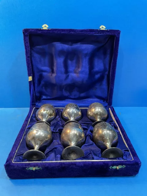 Set of Six EPNS Silver Plated Etched Goblets in Velvet Style Presentation Box