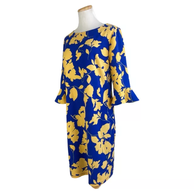 Kasper Dress Size 6 NWT Blue Yellow Floral Print Sheath 3/4 Sleeves 3