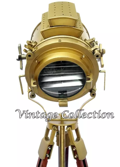 Antik Messing Spotlight Vintage nautischer Scheinwerfer mit Holz Stativ Ständer