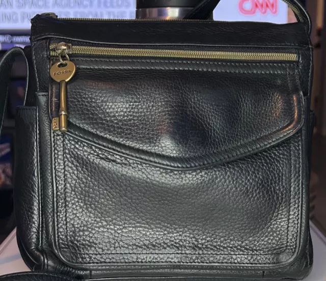 Fossil Black Pebbled Leather Bag Organizer Womens Shoulder Bag Travel Bag Fossil Black Pebbled Leather Bag Organizer Womens Shoulder Bag Travel Bag