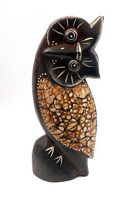 Chouette hibou de collection en bois idée cadeau déco ethnique 18 cm artisanat 