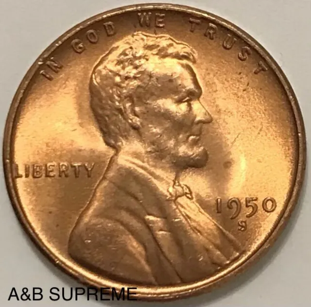 1950 S Lincoln Wheat Cent Bronze Penny Gem Bu Uncirculated