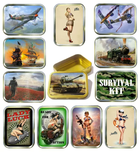 Military 2oz Gold Tobacco Tin, Stash Can, Storage Tin,12 Design's Survival, Tank