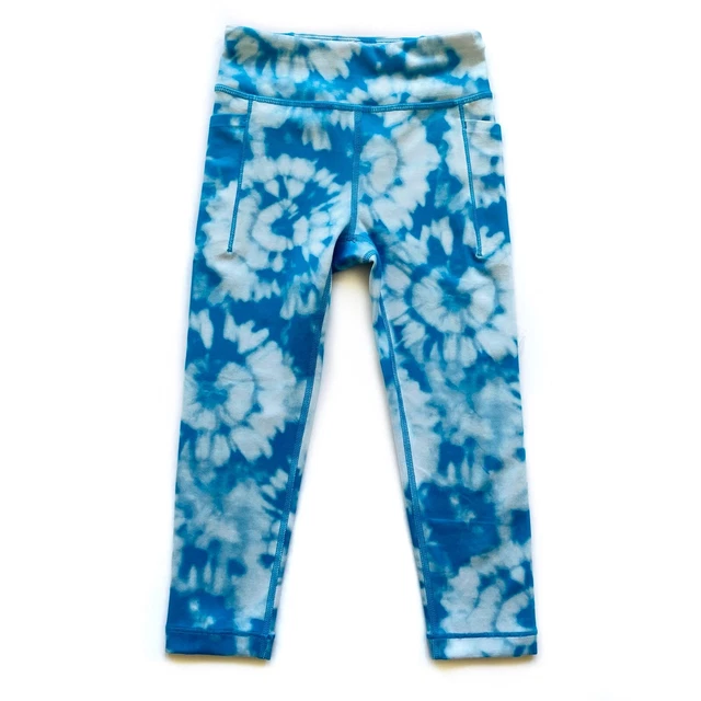 Girls XS 6 Athleta Girl Active Leggings Blue White Tie Dye High Rise Pocket