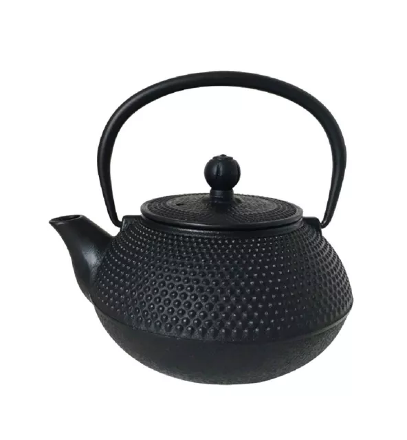 New Cast Iron Teapot 600mL with S/S Infuser Hobnail Black Kettle Tea Pot RRP $49