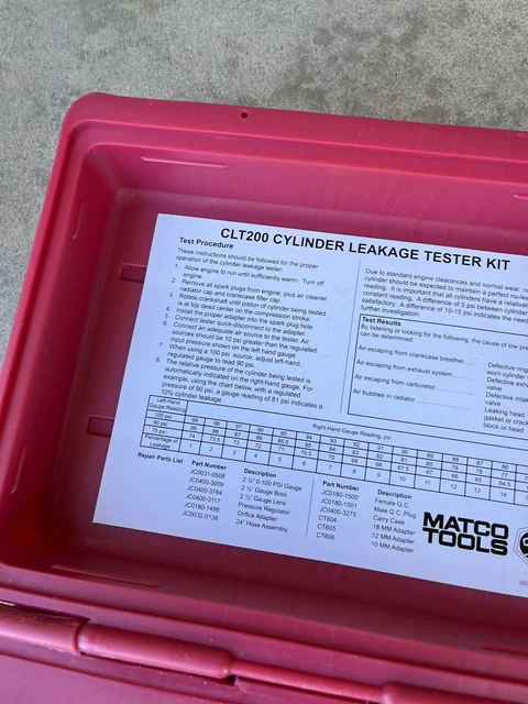 MATCO CYLINDER LEAKAGE Tester Kit CLT200 Excellent Clean Shape $95.34 ...