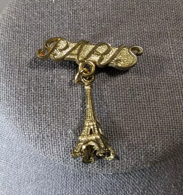 Vintage Paris Brooch Dangle Eiffel Tower Brooch Pin Gold Tone C Clasp Souvenir