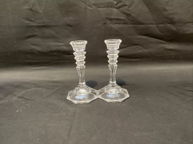 Gorgeous glass candle sticks clear 5 1/2 “  Octagonal Base