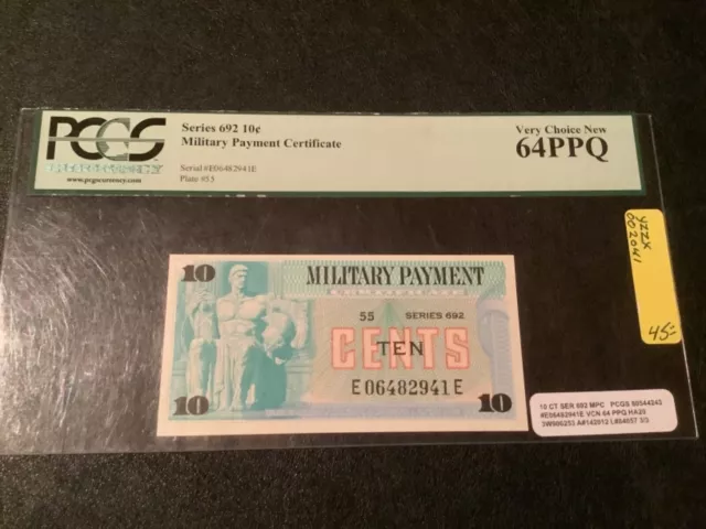 ~ 10 Ten Cents Series 692  Mpc Military Payment Certificate. Free Us Shipping