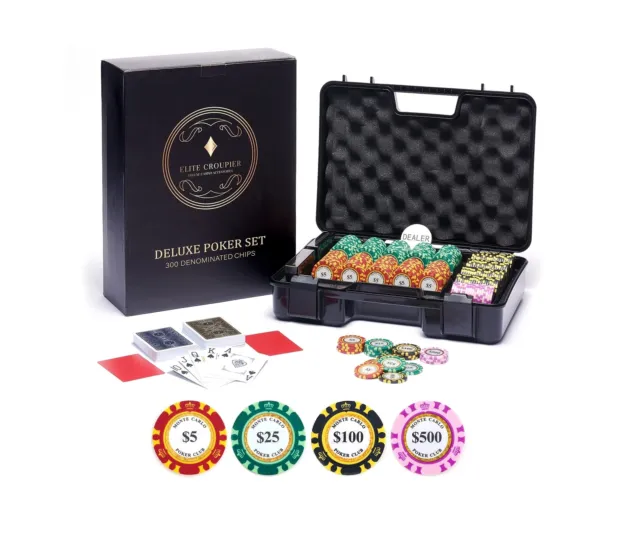 Deluxe 300 Poker Chips Set - Poker Set 300 Chips, Shock Resistant Case, 2 Ton...