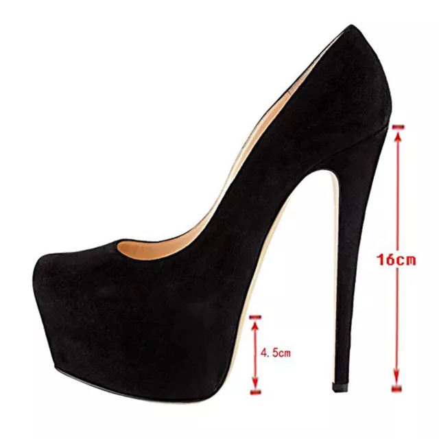 Onlymaker Women's Slip On Super High Heels Platform Round Toe Pumps Black Suede 2