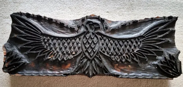 Antique Gothic Victorian Carved  English Wood Printing Block Depicts A Falcon