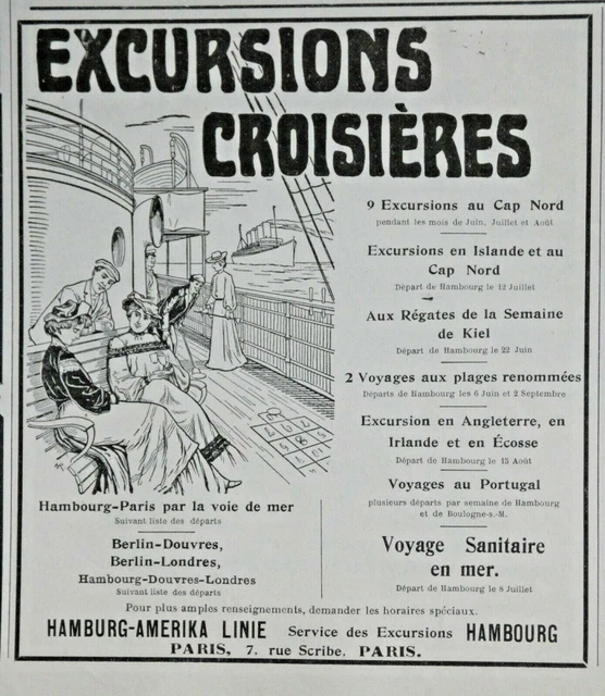 1905 Hamburg Cruise Excursions Amerika Line Press Advertisement