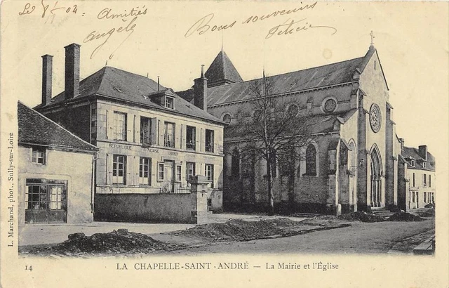 CPA 58 LA CHAPELLE SAINT ANDRE LA MAIRIE ET L'EGLISE (dos non divisé)