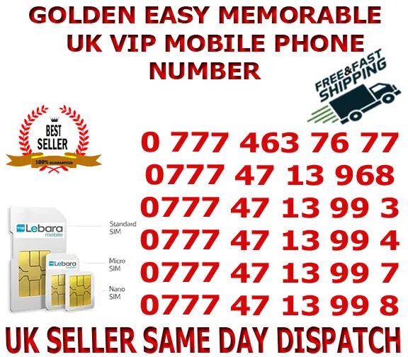 GOLDEN EASY MEMORABLE UK VIP MOBILE PHONE NUMBER/PLATINUM SIM ( Lebara B28 )