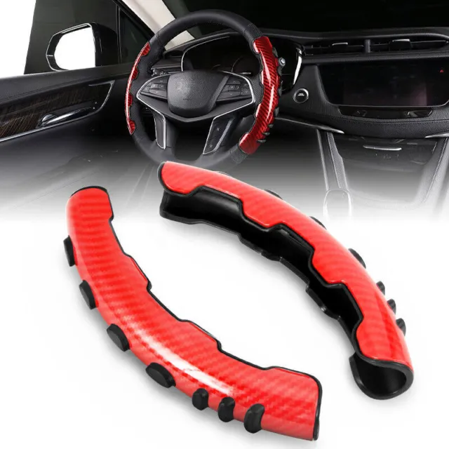 2X Carbon Fiber Red Universal Car Steering Wheel Booster Cover NonSlip Accessory