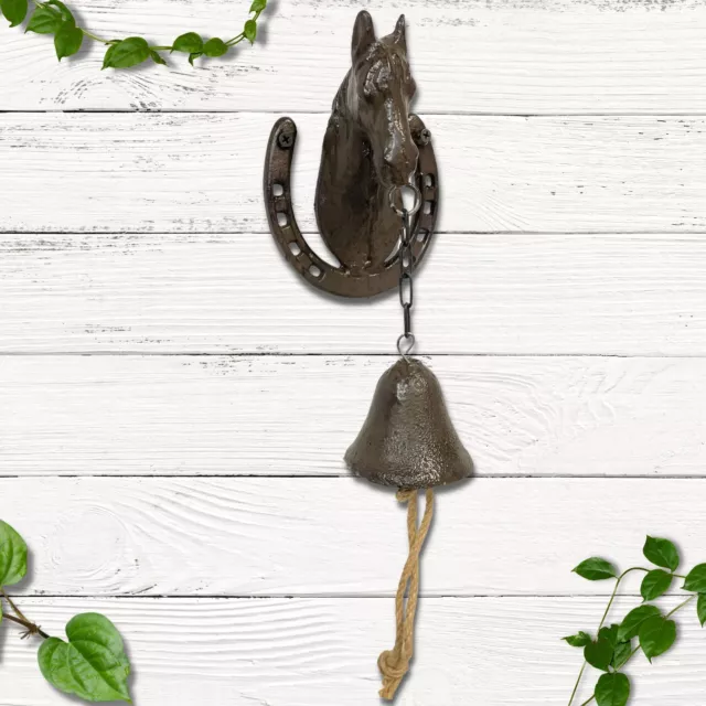 Decorative Wall Bell with Horse and Horseshoe Design in Cast Iron