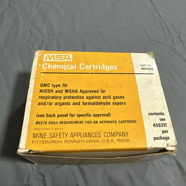 MSA GMC Chemical Cartridges 464046 Box of 10 NIOSH Approved NEW SEALED 1983