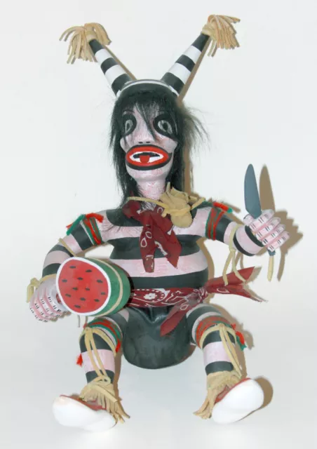 Signed 11" Kachina Doll KOSHARE Sacred Pueblo Clown Jester Native Folk Art Hopi