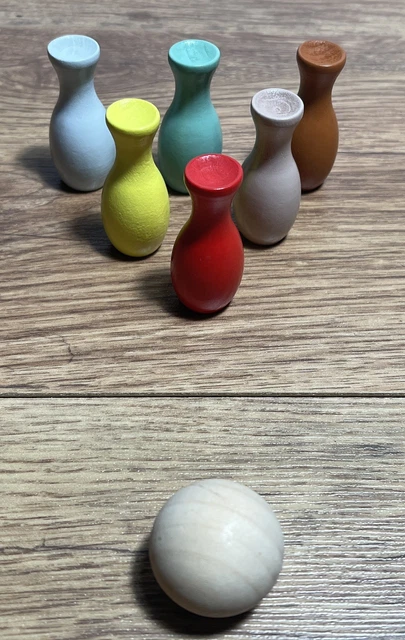 Charmant jeu de quilles en bois français, lot de 9, jeu de bowling en bois, ferme française - France