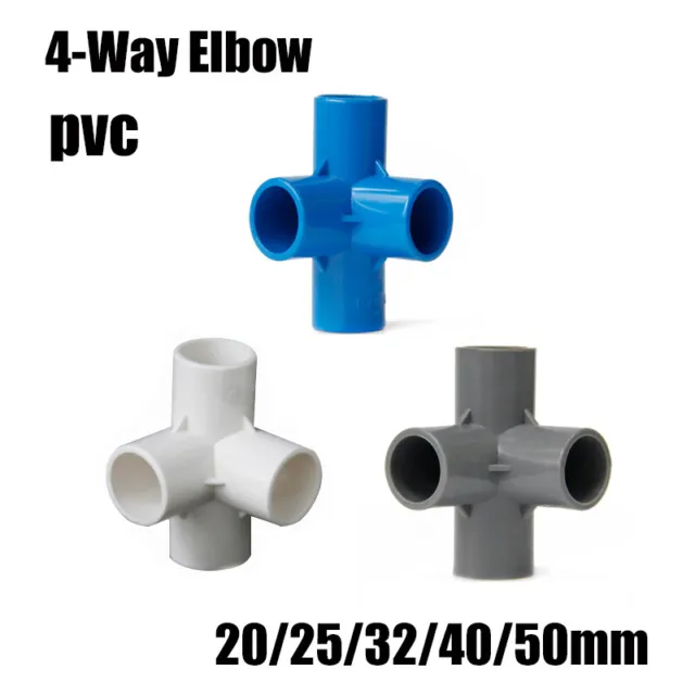 4-Way Elbow PVC Pipe Fitting Solvent Weld Metric Aquarium Pond Tank 20mm-50mm