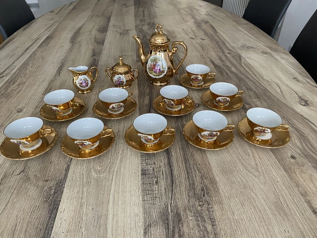 Service à thé ou à café ancien en porcelaine dorée allemande