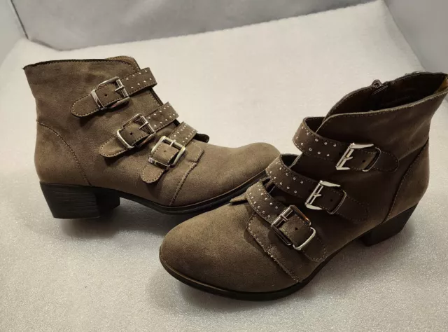 Ana Boot Women’s Taupe Faux Suede Triple Buckle  Size 6.5M - CUTE!!!