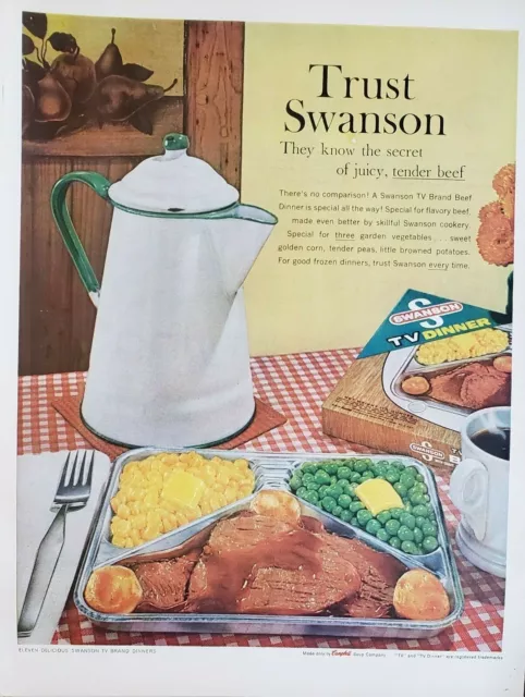Vintage 1960 Swanson Beef TV Dinner Print Ad Ephemera Wall Decor