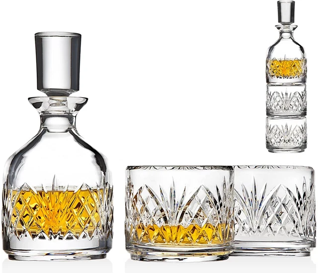 GODINGER STACKABLE WHISKEY Decanter and Whisky Glasses Dublin 3 Pc Set