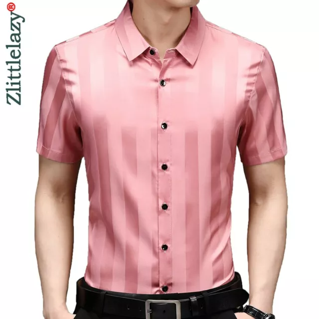 Camisa Con Botones A Rayas Para Hombre Ropa De Vestir De Manga Corta Moda Verano