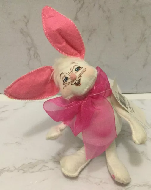 Anna Lee Doll Bunny Rabbit Hand Painted White Easter Pink Bow Big Cottontail