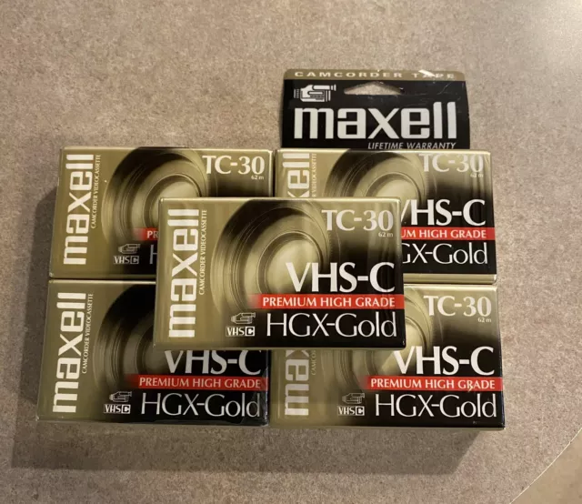 5 Pack Maxwell VHS-C TC-30 HGX-Gold Premium High Grade Video Tapes New Sealed