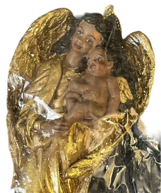 Vintage Kurt Adler African American Ornament Angel with Baby Gold NEW Christmas