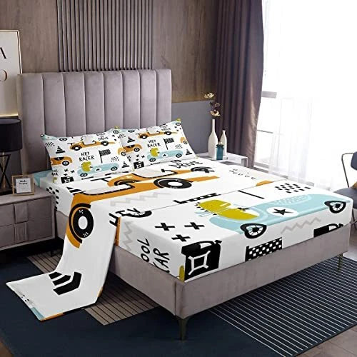 Cartton Car Kids Sheet Set Racing Sports Game Bed Sheets Set Decor Cute