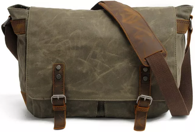 HUACHEN Men's Waxed Canvas Shoulder Bag Crossbody School Bag Satchel Messenger