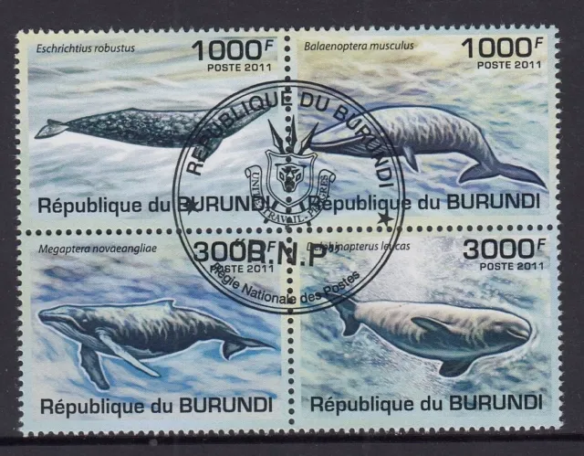 Burundi 2011 VF CTO Block of 4 Stamps: 2011 Whales Marine Underwater