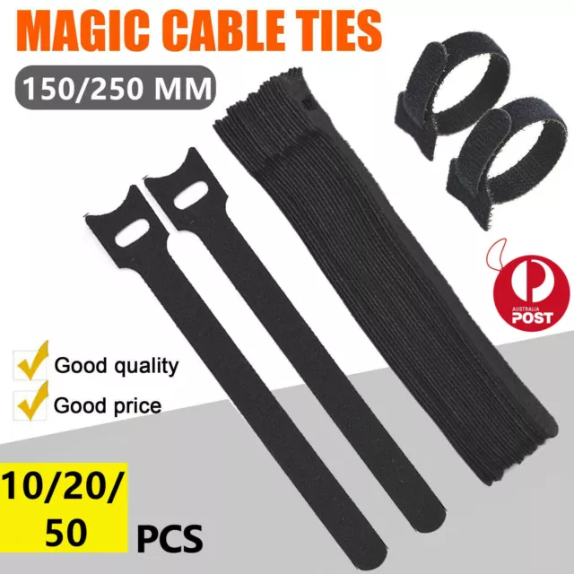 10/20/50x Magic Cable Ties Reusable Hook and Loop Cable Ties Organiser Cords AU