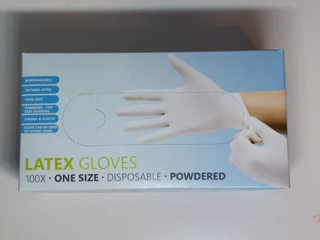 Boîte de 100 gants jetables poudrés en latex en taille unique