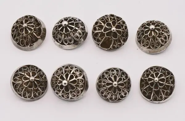 8 bottoni in argento filigrana 13 lotto bottoni tradizionali antichi silver buttons 26 mm