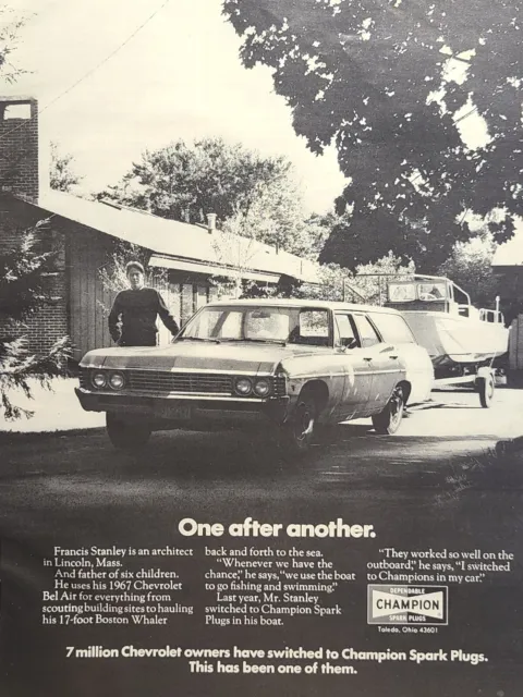 Champion Spark Plugs Station Wagon Towing Boston Whaler Vintage Print Ad 1972