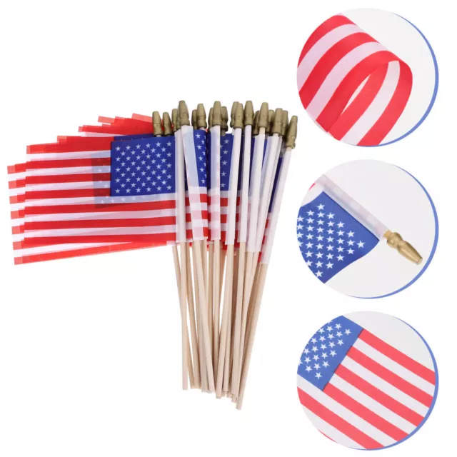 40pcs American Hand Flags with Sticks - USA Mini Flag for Patriotic Events-DN