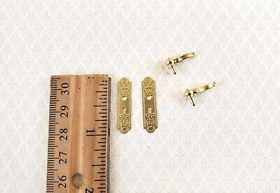 Dollhouse Miniature Door Handles with Fancy Plate x2 French Lever Style 1:12 3