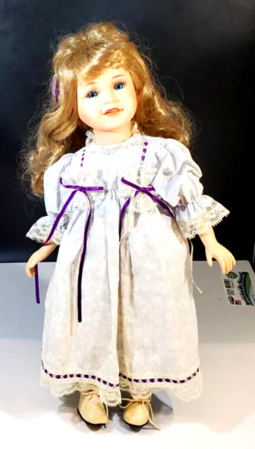 17" Porcelain Doll, comes with Stand, Blue Eyes, Very Nice